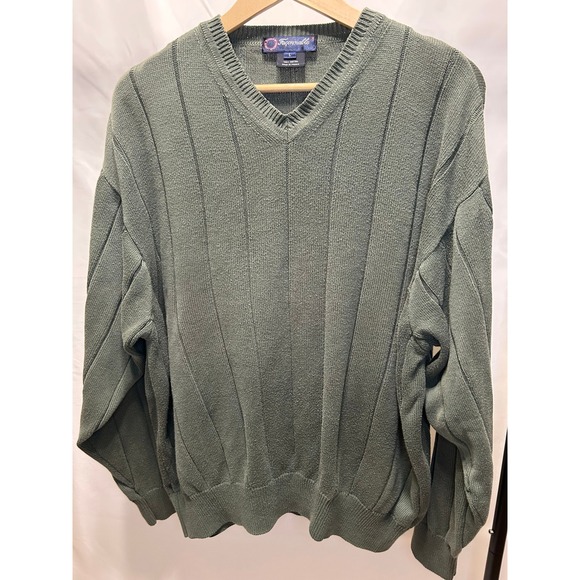 Faconnable Other - Faconnable V-Neck Sweater Mens L Green Excellent Ribbed Cotton Made in France